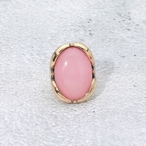 Pink Oval Stone Adjustable Bold Statement Ring Boho Cocktail Jewelry Gold